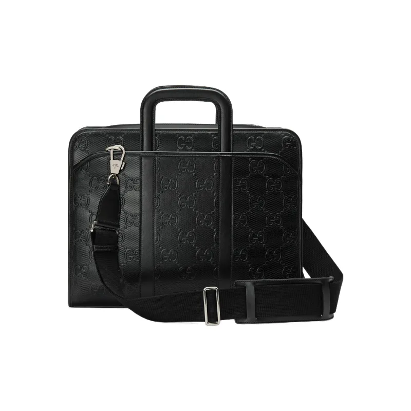 GUCCI Leather Handbags Briefcases Men's Black-3