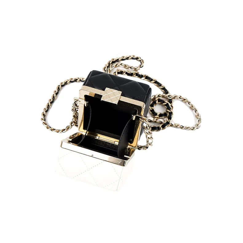 CHANEL Lambskin One Shoulder Crossbody Clutch Women's Black/White-5