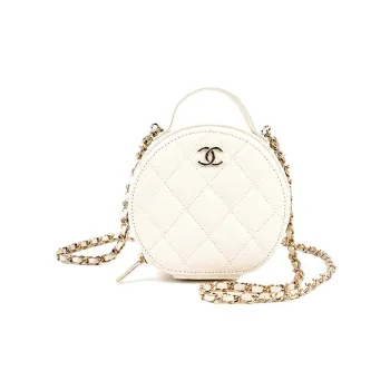 CHANEL Calfskin Round Bag Crossbody Bag Women's White