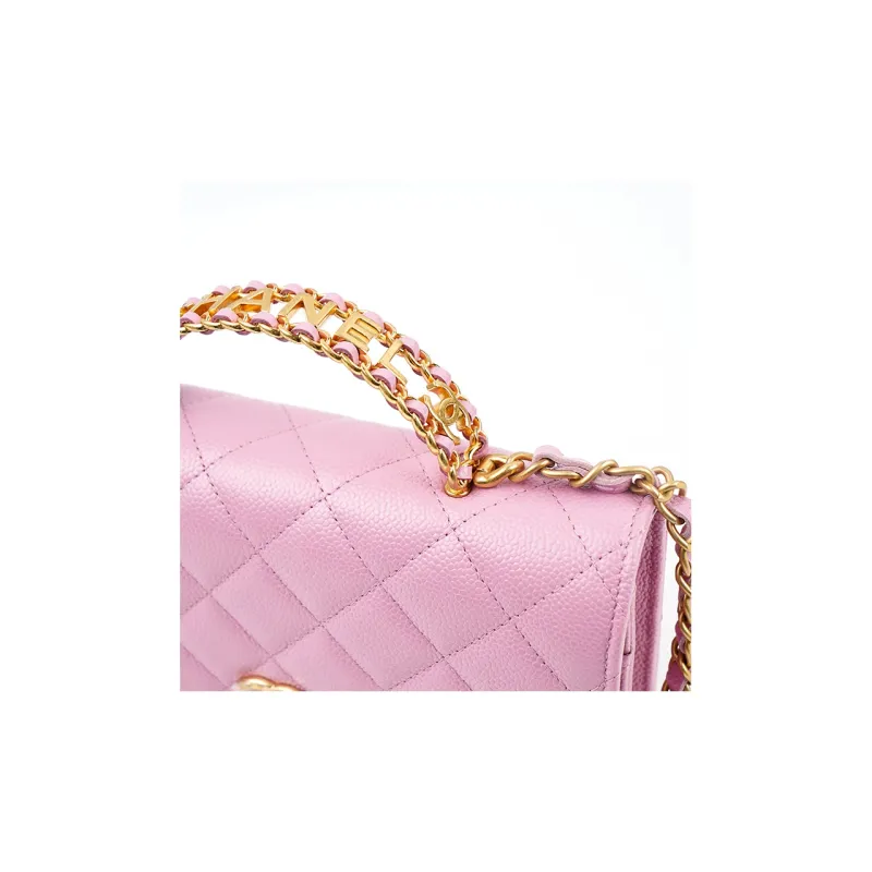 CHANEL WOC Grain Embossed Calfskin Chain Bag Handbag Women's Pink-7