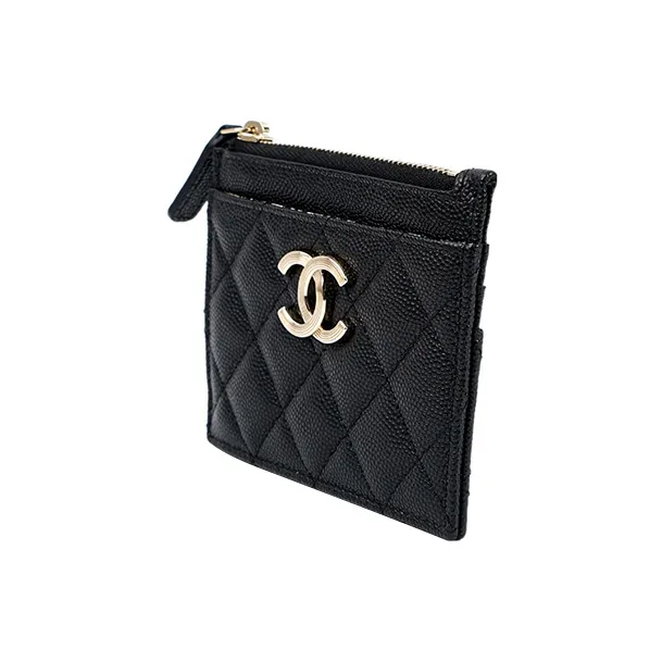 CHANEL Grain Embossed Calfskin With Gold Metal Card Holder Card Holder Women's Black-1