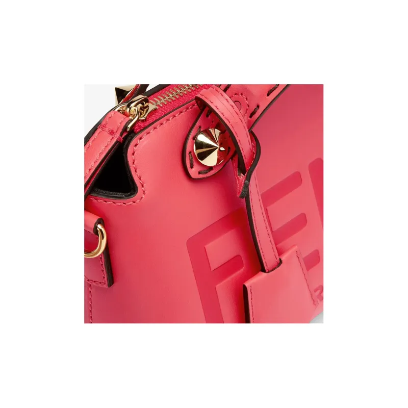 FENDI Calfskin Boston Bag Handbag Shoulder Bag Crossbody Bag Mini Women's Rose Red-4