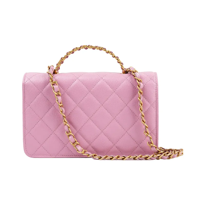 CHANEL WOC Grain Embossed Calfskin Chain Bag Handbag Women's Pink-2