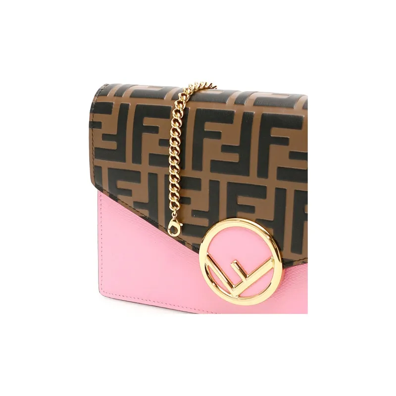 FENDI Cow Leather Crossbody Bag Shoulder Bag Women's Brown/Pink-3