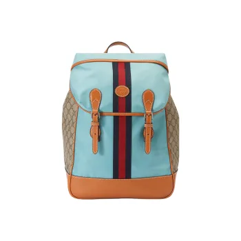 GUCCI Recycled Nylon Canvas With Leather Binding Backpack Men's Light Blue