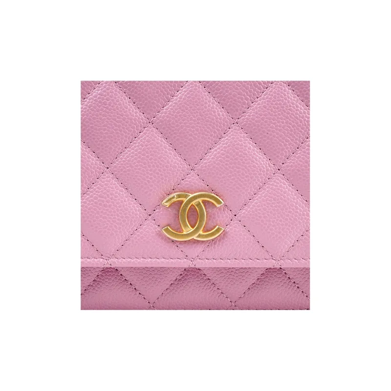 CHANEL WOC Grain Embossed Calfskin Chain Bag Handbag Women's Pink-5