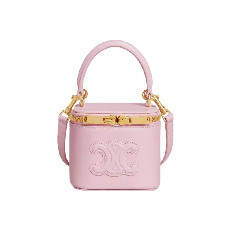 CELINE Smooth Cow Leather Makeup Case, Shoulder Bag, Crossbody Bag, Handbag Mini Women's Light Pink Red-0