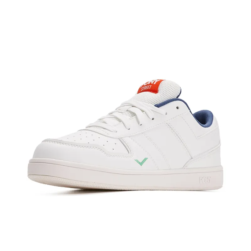 PONY Street Series Cushioned Slip Resistant Low Top Skateboard Shoes Unisex White Navy Blue-1
