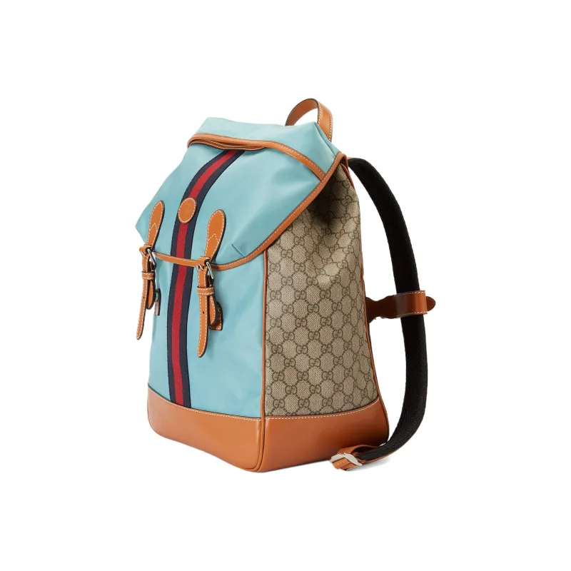 GUCCI Recycled Nylon Canvas With Leather Binding Backpack Men's Light Blue-1