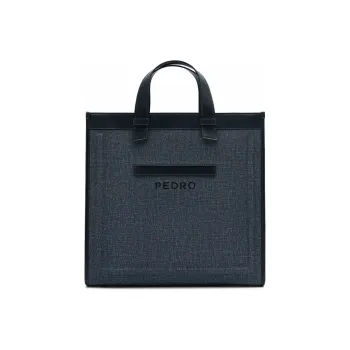 PEDRO PU Tote Handbag Men's Black/Dark Blue/Light Taupe