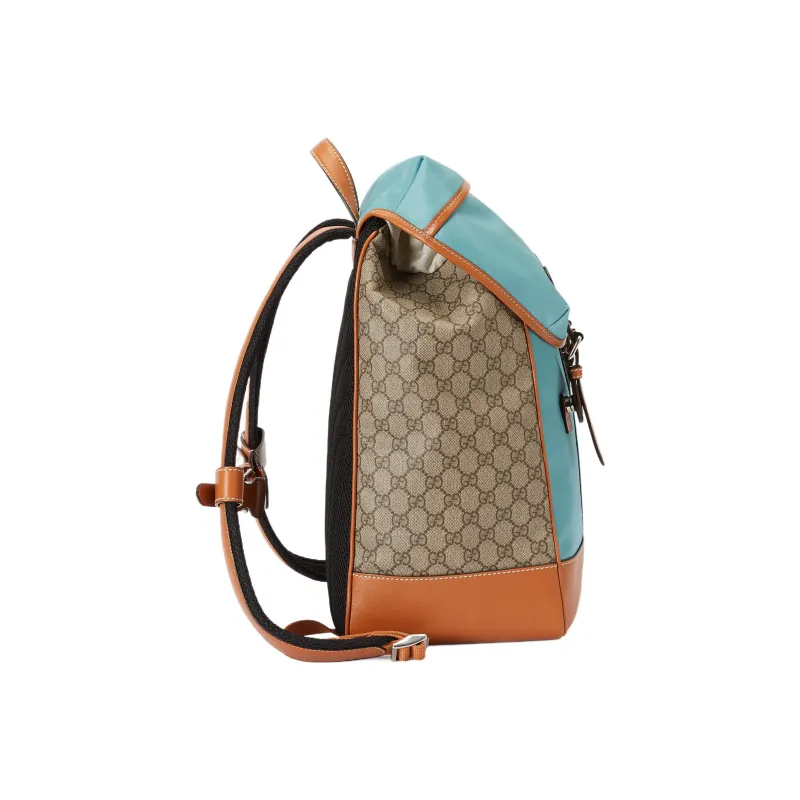 GUCCI Recycled Nylon Canvas With Leather Binding Backpack Men's Light Blue-3