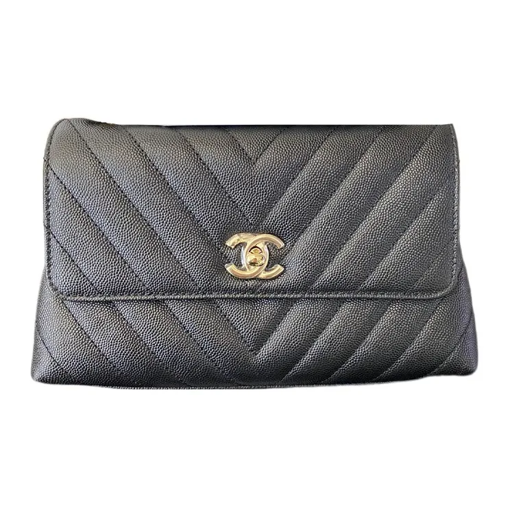 CHANEL Coco Handle Grain Calfskin With Gold Metal Portable Crossbody Bag, Shoulder Bag Trumpets Women's Black-0