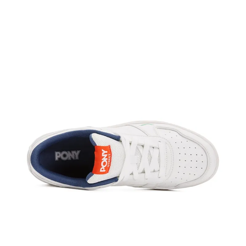 PONY Street Series Cushioned Slip Resistant Low Top Skateboard Shoes Unisex White Navy Blue-2