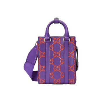 GUCCI Leather Tote Bag Shopping Bag Portable Crossbody Bag Shoulder Bag Mini Men's Purple