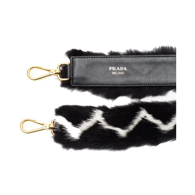 PRADA Mink Fur Shoulder Strap Bag Straps Women's Black White-1