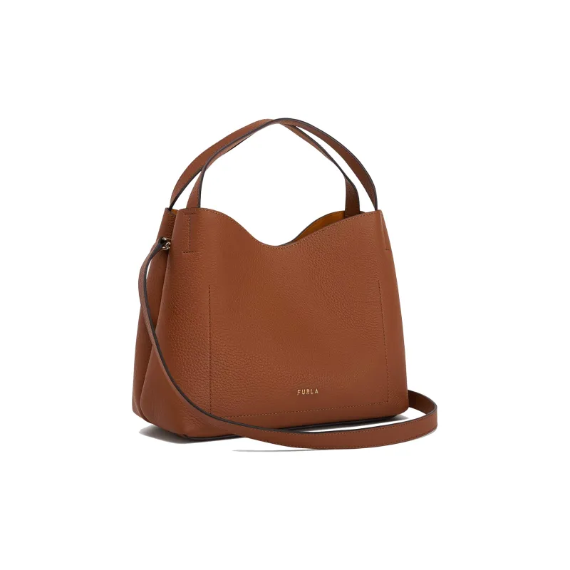 Furla Primula Grain Calfskin Shoulder Bag, Crossbody Bag, Handbag Trumpets Women's Brown-2