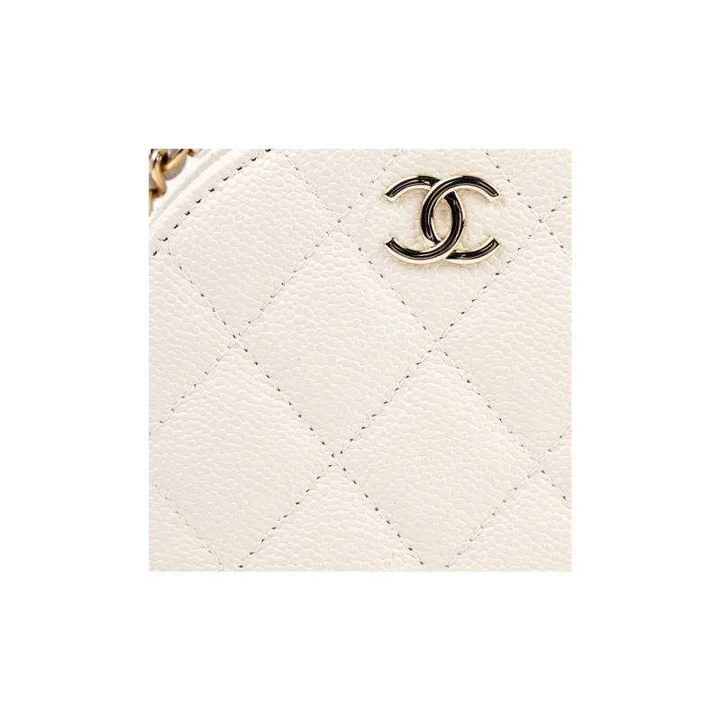 CHANEL Calfskin Round Bag Crossbody Bag Women's White-5