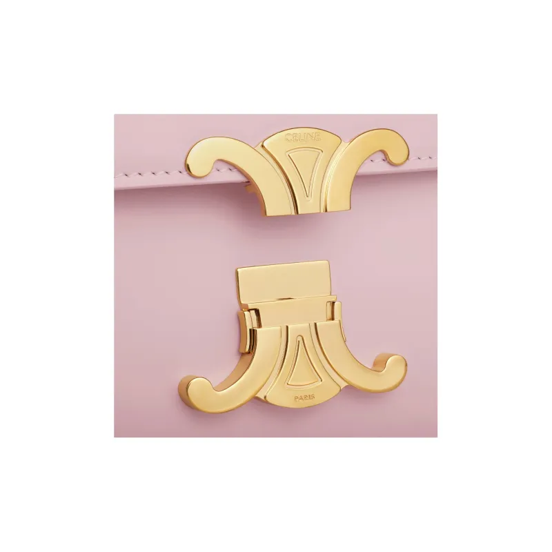 CELINE Triomphe Shiny Cow Leather Shoulder Bag, Tofu Bag, Handbag, Crossbody Bag, Shoulder Bag Women's Light Pink Red-3