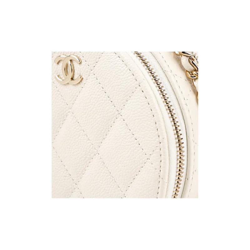 CHANEL Calfskin Round Bag Crossbody Bag Women's White-4