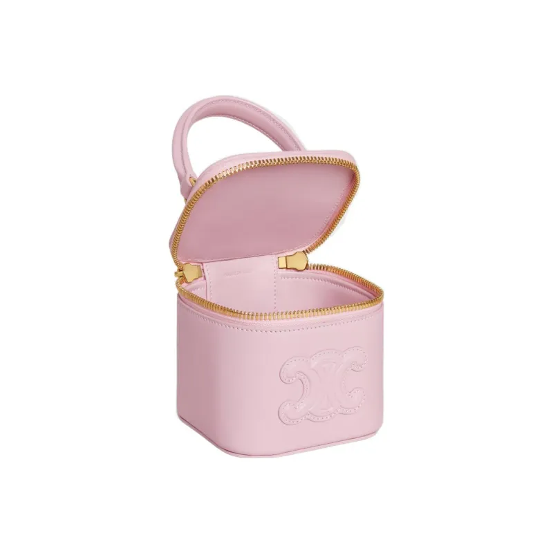 CELINE Smooth Cow Leather Makeup Case, Shoulder Bag, Crossbody Bag, Handbag Mini Women's Light Pink Red-4