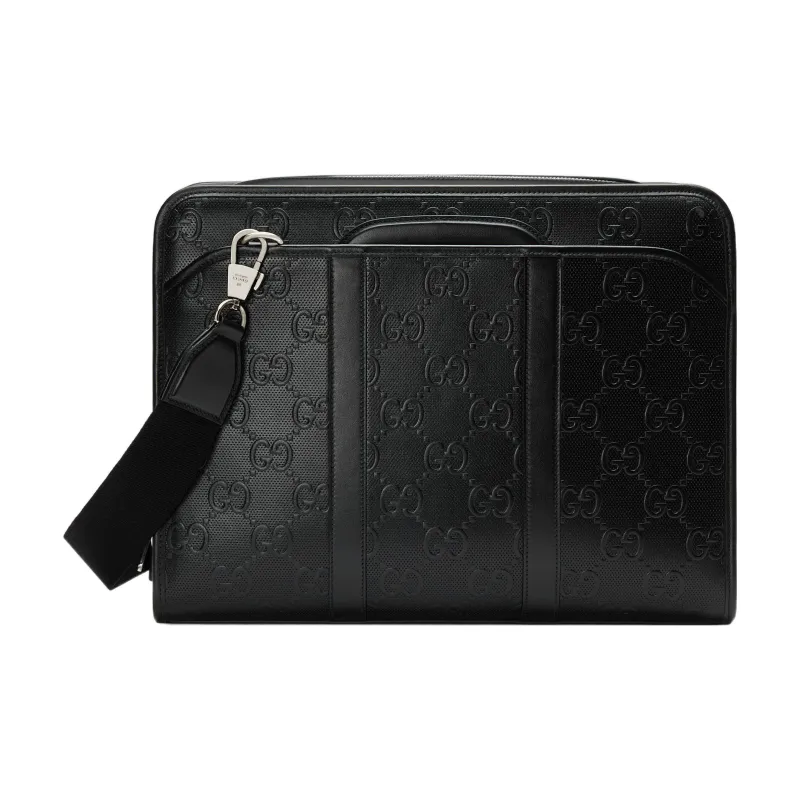 GUCCI Leather Handbags Briefcases Men's Black-2
