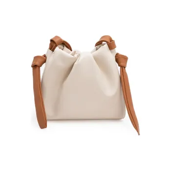 VENOF Cow Leather Bucket Bag, Shoulder Bag, Crossbody Bag Medium Size Women's Cloud White/Tender Shoot Yellow