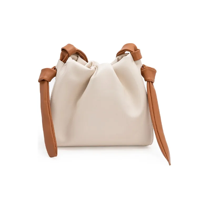 VENOF Cow Leather Bucket Bag, Shoulder Bag, Crossbody Bag Medium Size Women's Cloud White/Tender Shoot Yellow-0