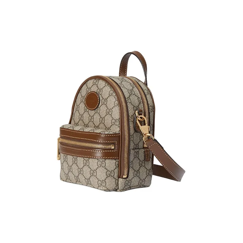 GUCCI Canvas With Leather Backpack Men's Beige/Brown-1