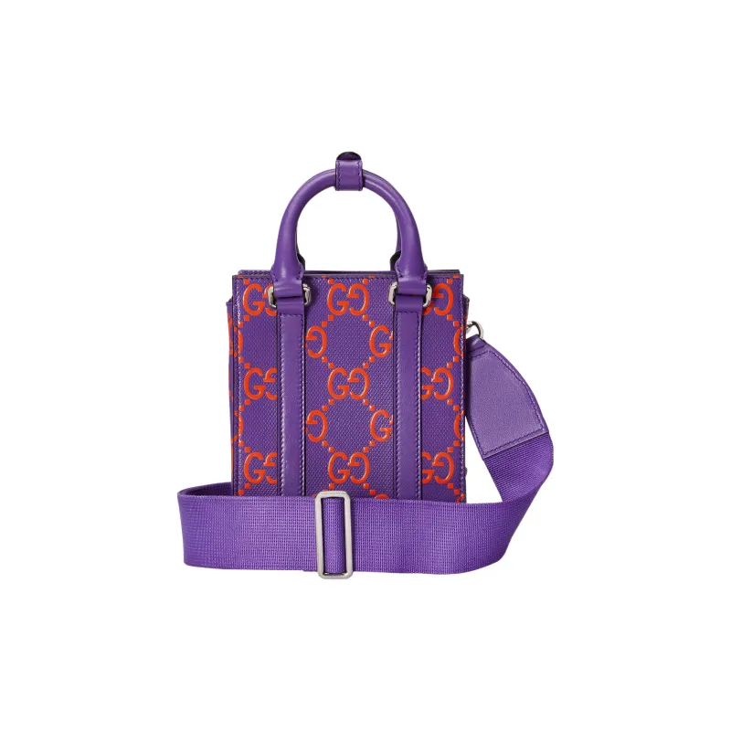 GUCCI Leather Tote Bag Shopping Bag Portable Crossbody Bag Shoulder Bag Mini Men's Purple-3