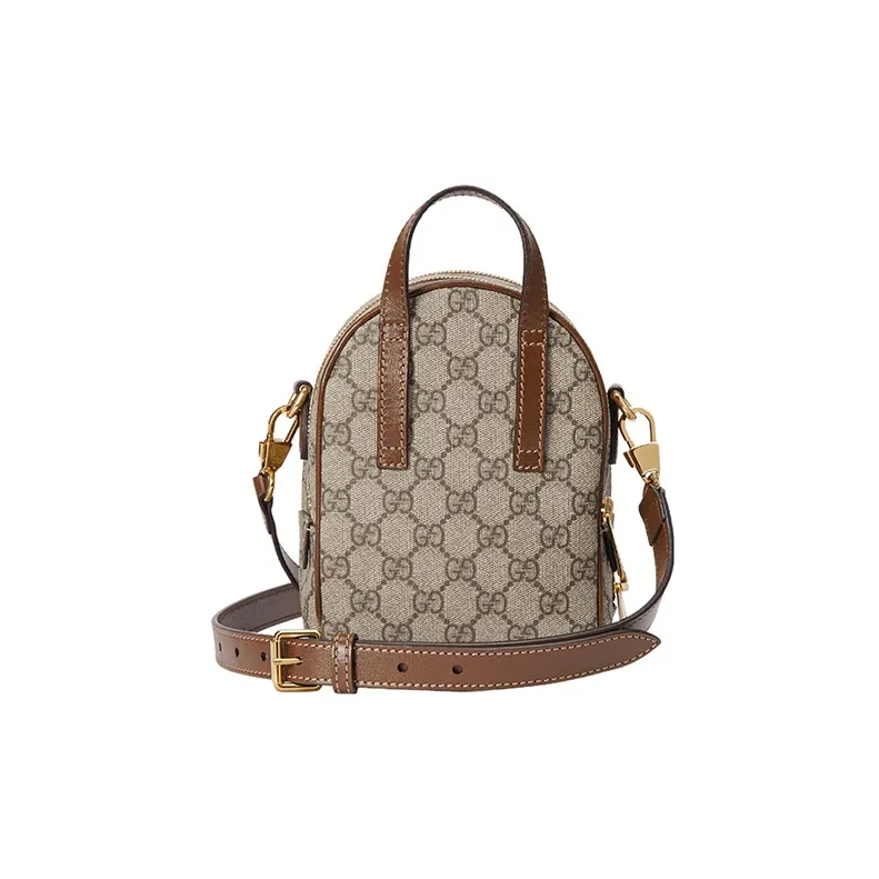 GUCCI Canvas With Leather Backpack Men's Beige/Brown-3