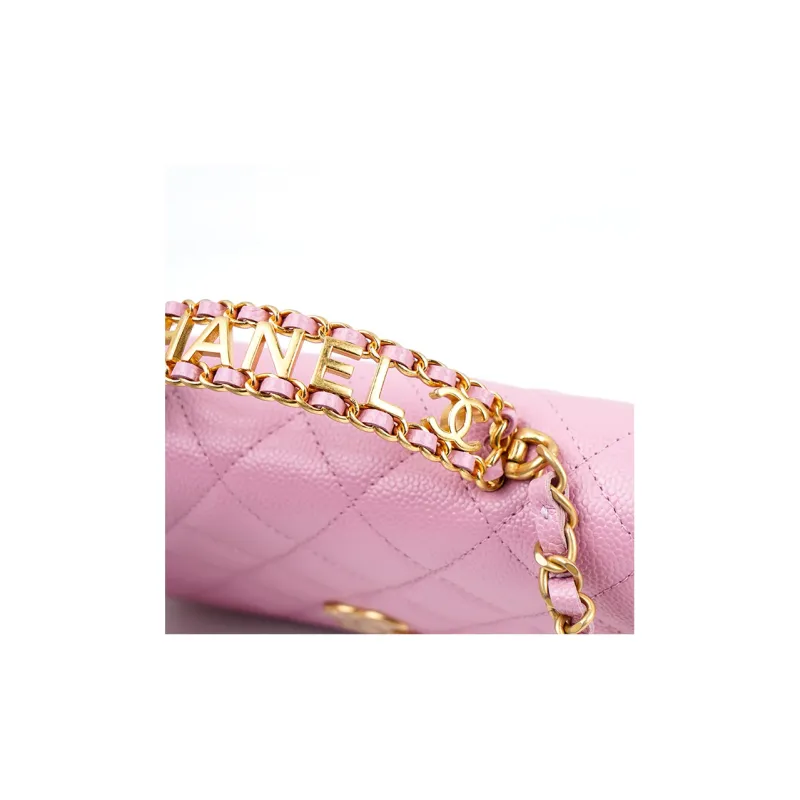 CHANEL WOC Grain Embossed Calfskin Chain Bag Handbag Women's Pink-6