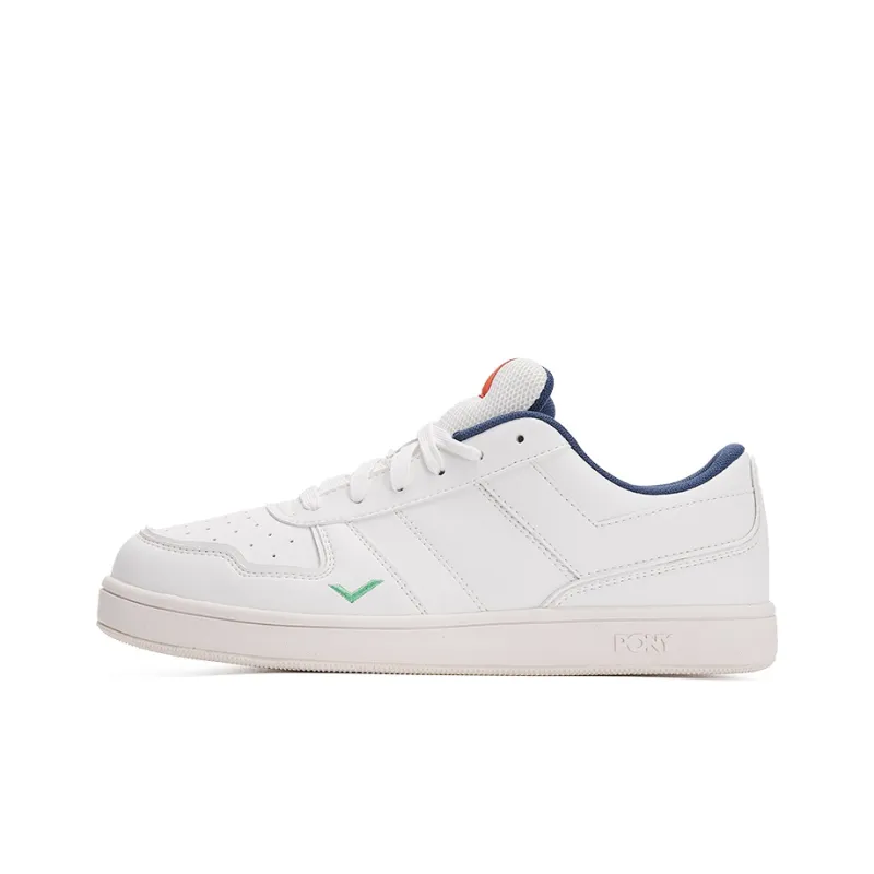 PONY Street Series Cushioned Slip Resistant Low Top Skateboard Shoes Unisex White Navy Blue-0