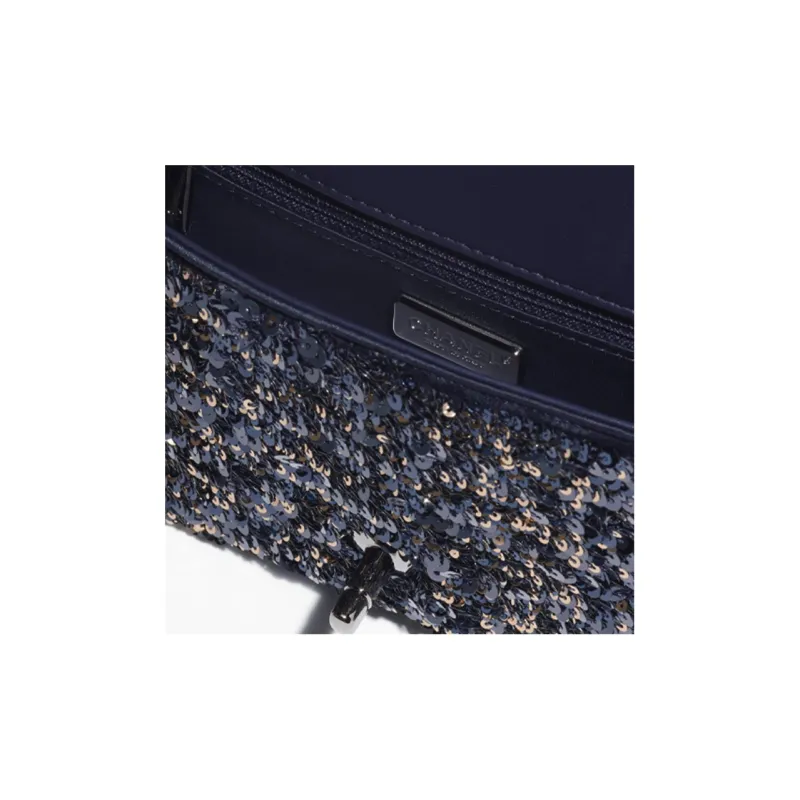 CHANEL 23C Spring Classic Flap CF Metal Flap Bag, Handheld Bag, Shoulder Bag, Crossbody Bag Trumpets Women's Blue-3