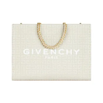 GIVENCHY 4G Embroidery Canvas Tote Bag Shopping Bag Canvas Bag Handbags Medium Size Women's White