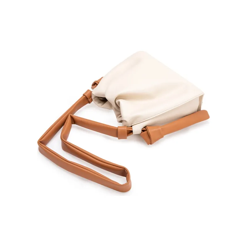 VENOF Cow Leather Bucket Bag, Shoulder Bag, Crossbody Bag Medium Size Women's Cloud White/Tender Shoot Yellow-2