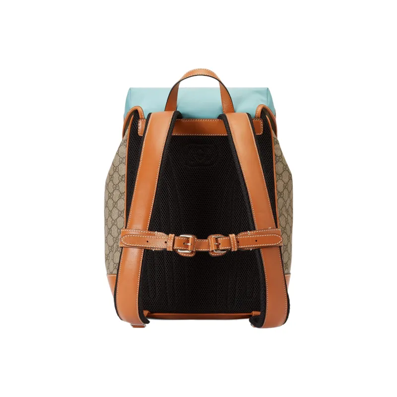 GUCCI Recycled Nylon Canvas With Leather Binding Backpack Men's Light Blue-2