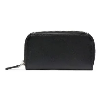 PRADA Cross-Stitch Leather Keychain Key Pouch Men's Black