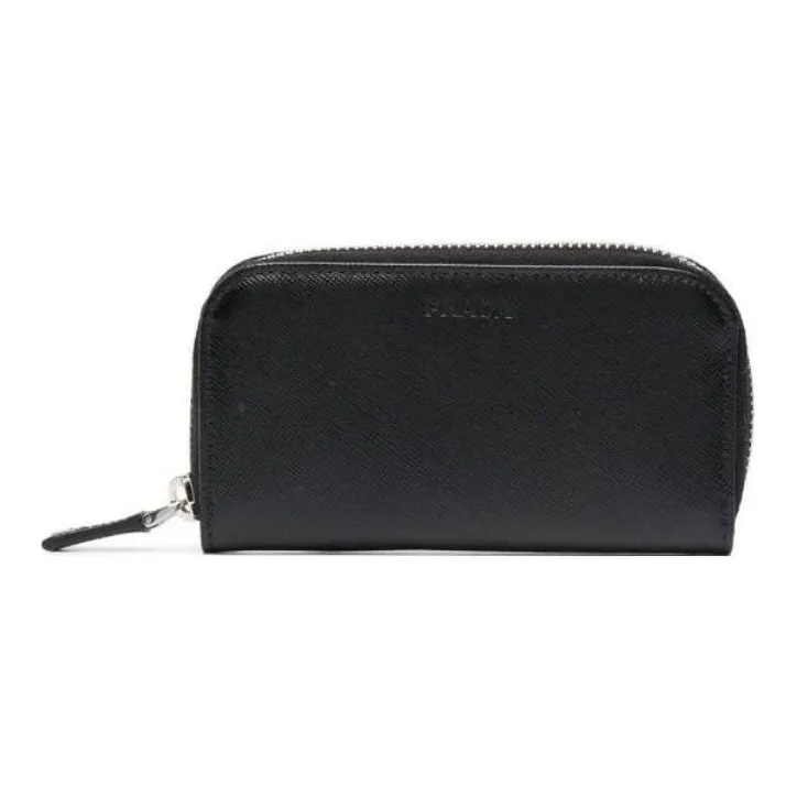 PRADA Cross-Stitch Leather Keychain Key Pouch Men's Black-0