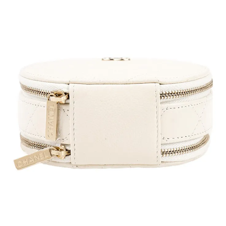 CHANEL Calfskin Round Bag Crossbody Bag Women's White-3
