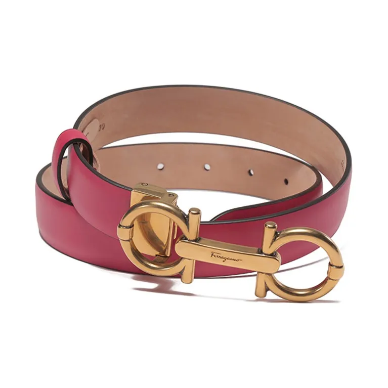 Ferragamo Gancini Leather Belts Women's Rose Red-3