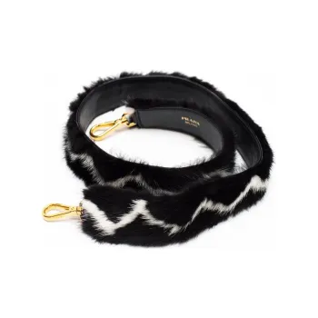 PRADA Mink Fur Shoulder Strap Bag Straps Women's Black White