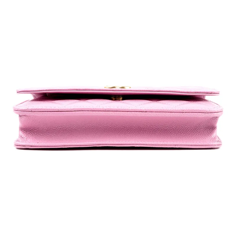 CHANEL WOC Grain Embossed Calfskin Chain Bag Handbag Women's Pink-4