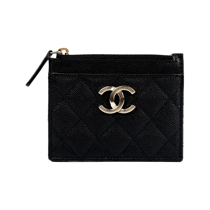 CHANEL Grain Embossed Calfskin With Gold Metal Card Holder Card Holder Women's Black-0