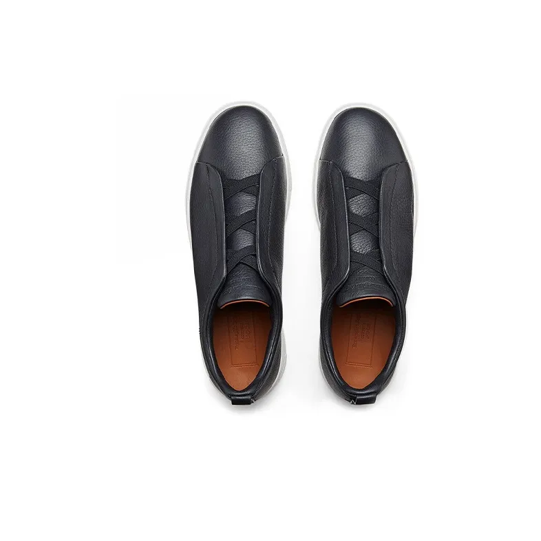 Zegna Triple Stitch Low Top Stylish Skateboarding Shoes Men's Dark Blue-3