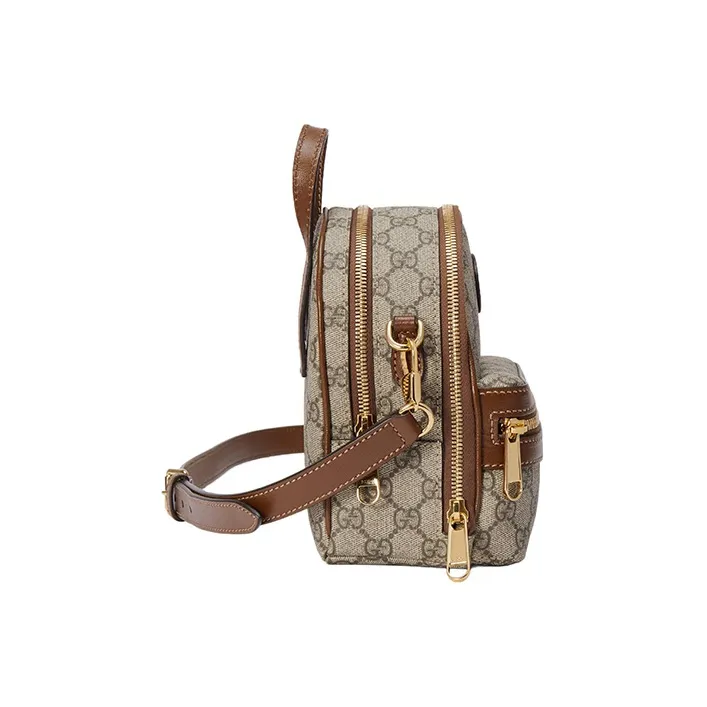GUCCI Canvas With Leather Backpack Men's Beige/Brown-2