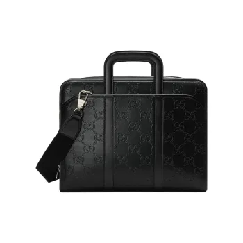 GUCCI Leather Handbags Briefcases Men's Black