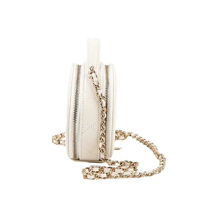 CHANEL Calfskin Round Bag Crossbody Bag Women's White-1