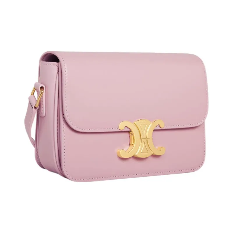 CELINE Triomphe Shiny Cow Leather Shoulder Bag, Tofu Bag, Handbag, Crossbody Bag, Shoulder Bag Women's Light Pink Red-1