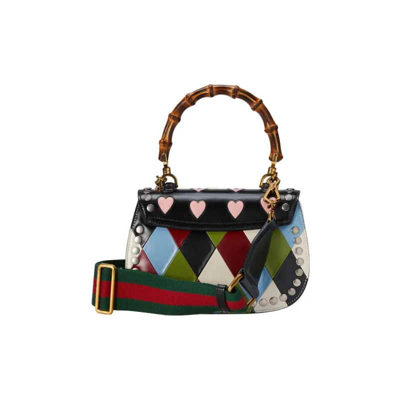 GUCCI Lovelight Collection Bamboo 1947 Leather Shoulder Bag Crossbody Bag Handbag Small Size Women's Black/Multicolor-4
