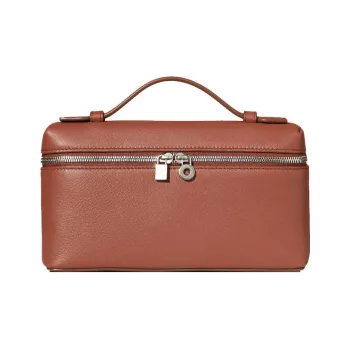Loro Piana ExtraPocket Grained Calfskin Small Square Makeup Bag Handbags Shoulder Bags Women's Brown/Caramel